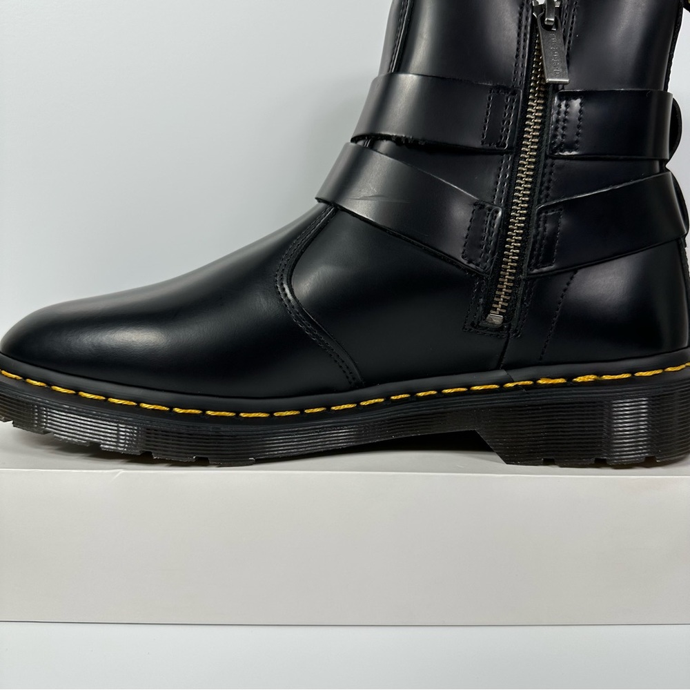 DOC JAIMES LEATHER HARNESS STRAPS CHELSEA BOOTS INNER ANKLE ZIP POLISHED SMOOTH - Picture 8 of 10